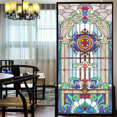 LXDWEI Decorative Privacy Window Film, Multicolor 3D Church Style, Frosted, 90 x 120 cm