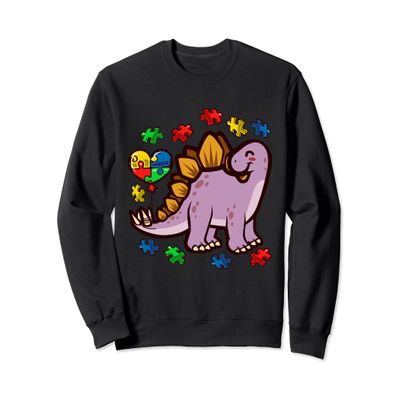 Autism Awareness Stegosaurus Dinosaur Puzzle Heart Sweatshirt