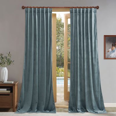 StangH Blue-Gray Velvet Blackout Curtains, 2 Panels, 52 x 120 in