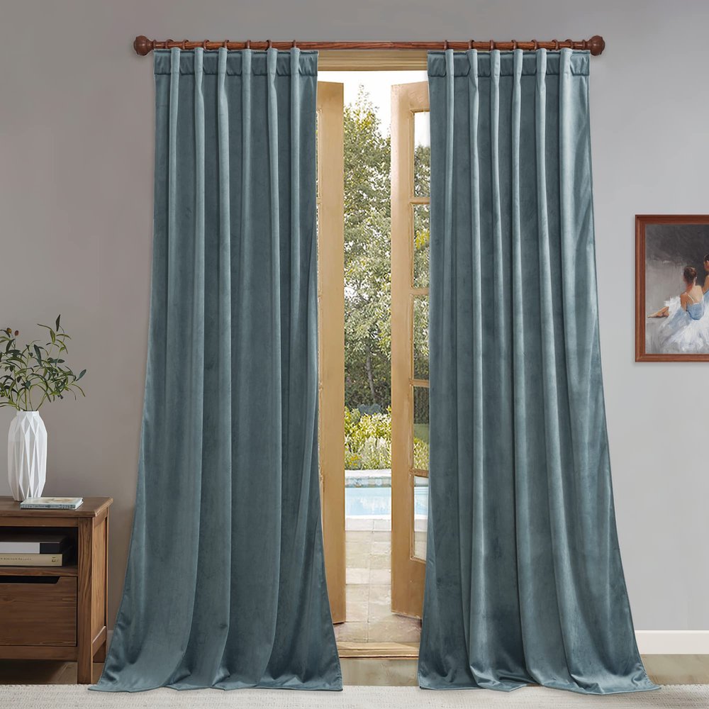 StangH Blue-Gray Velvet Blackout Curtains, 2 Panels, 52 x 120 in