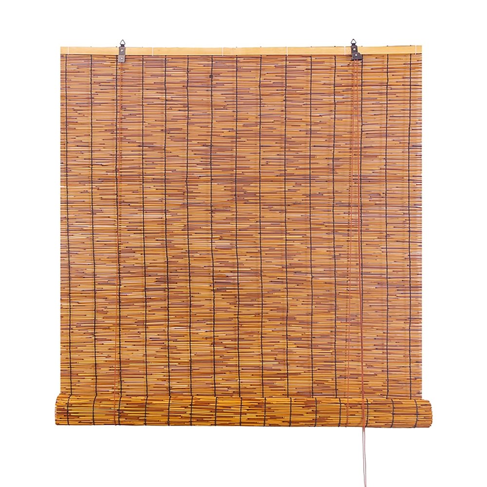 Handwoven Carbonized Bamboo Reed Roller Blind, 32 x 55 in