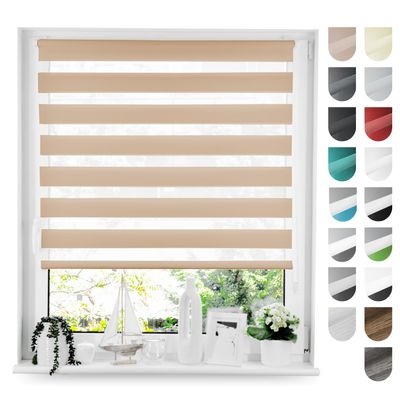 Tom'Shop Clamp-Fit Double Roller Blind, No Drilling, Beige, 130 x 150 cm