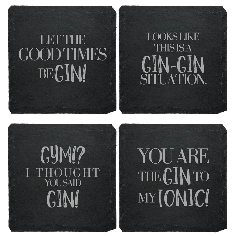 Slate Coaster Set of 4 with Gin Sayings