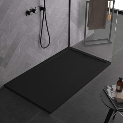 Black Mineral Marble Shower Tray with Slate Look, Paris Series, 3 cm, Gelcoat-Coated, Slip-Resistant (90 x 170 cm)