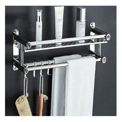 TRFBC 304 Stainless Steel Bathroom Towel Rack, Double Floor-Standing Towel Bar, Multipurpose Shelf for Kitchen and Bathroom, 1 Tier, 50