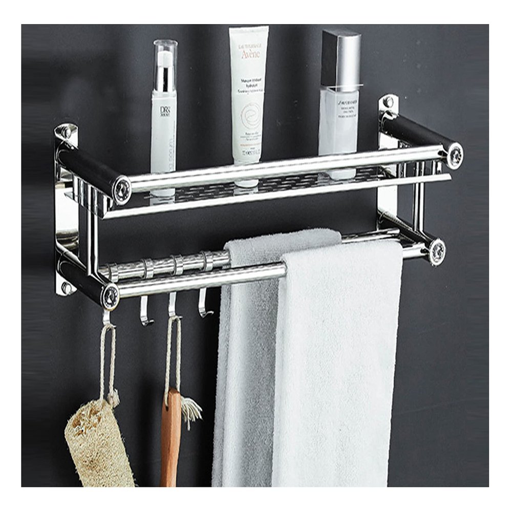 TRFBC 304 Stainless Steel Bathroom Towel Rack, Double Floor-Standing Towel Bar, Multipurpose Shelf for Kitchen and Bathroom, 1 Tier, 50
