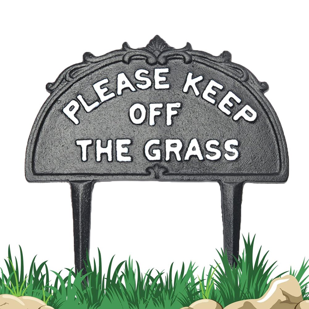 RRMMAN Cast-Iron Grass Warning Sign, "Please Keep Off the Grass" and "No Pooping Yard," Retro Style