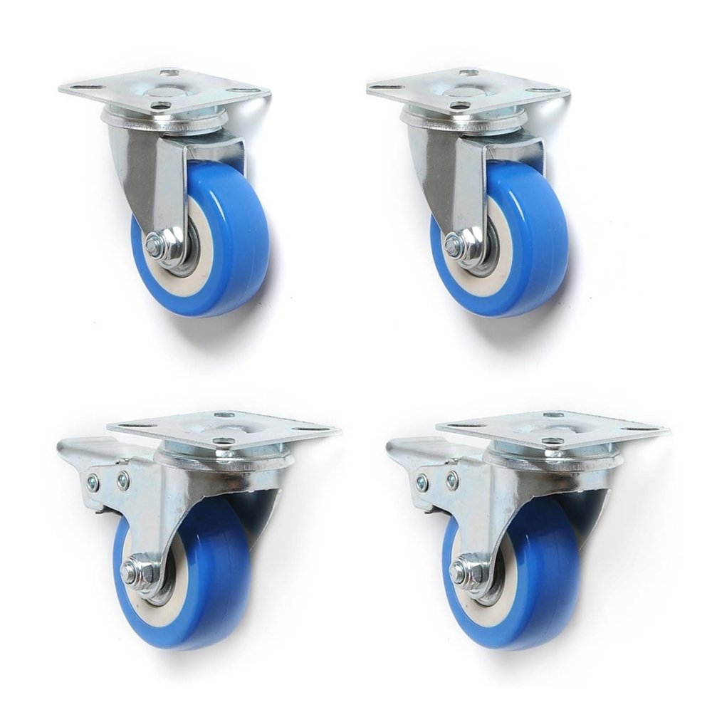 KHJK CHFENG PVC Casters, 4-Pack, Heavy-Duty 2-Inch Air-Cushion Casters, Quiet Wheels, Top Plate, S7 #5 (Blue)