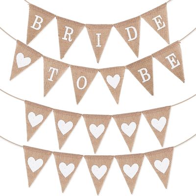 Bride to Be Jute Bunting Banner with Heart Garland for Bachelorette Party