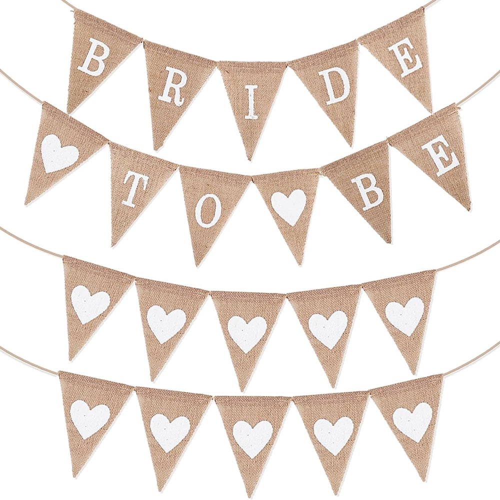 Bride to Be Jute Bunting Banner with Heart Garland for Bachelorette Party