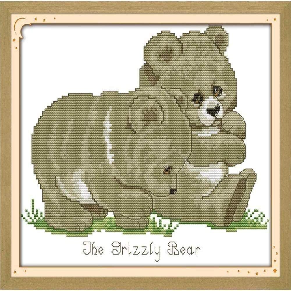 Grizzly Bear Cross-Stitch Kit, 11-Count, Full-Range Embroidery Starter Kit