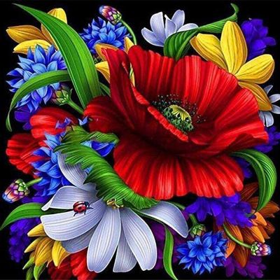 11CT Ladybug Flower Cross-Stitch Kit, 16 x 20 in