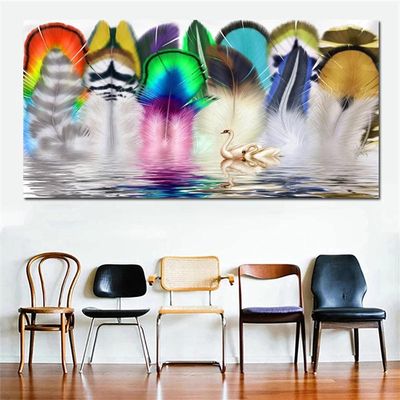 Moxiaa 5D Full Drill Colorful Feather Diamond Painting Kit, 70 x 200 cm