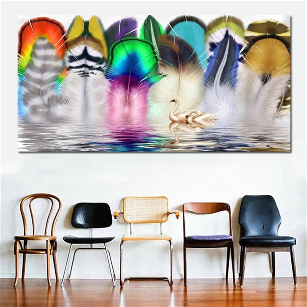 Moxiaa 5D Full Drill Colorful Feather Diamond Painting Kit, 70 x 200 cm