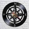 ELD 30 cm Wind Rose Compass Wall Art Modern Design Wall Clock, Navy Vinyl Record Nautical Compass Clock view 1