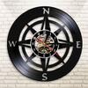ELD 30 cm Wind Rose Compass Wall Art Modern Design Wall Clock, Navy Vinyl Record Nautical Compass Clock view 4