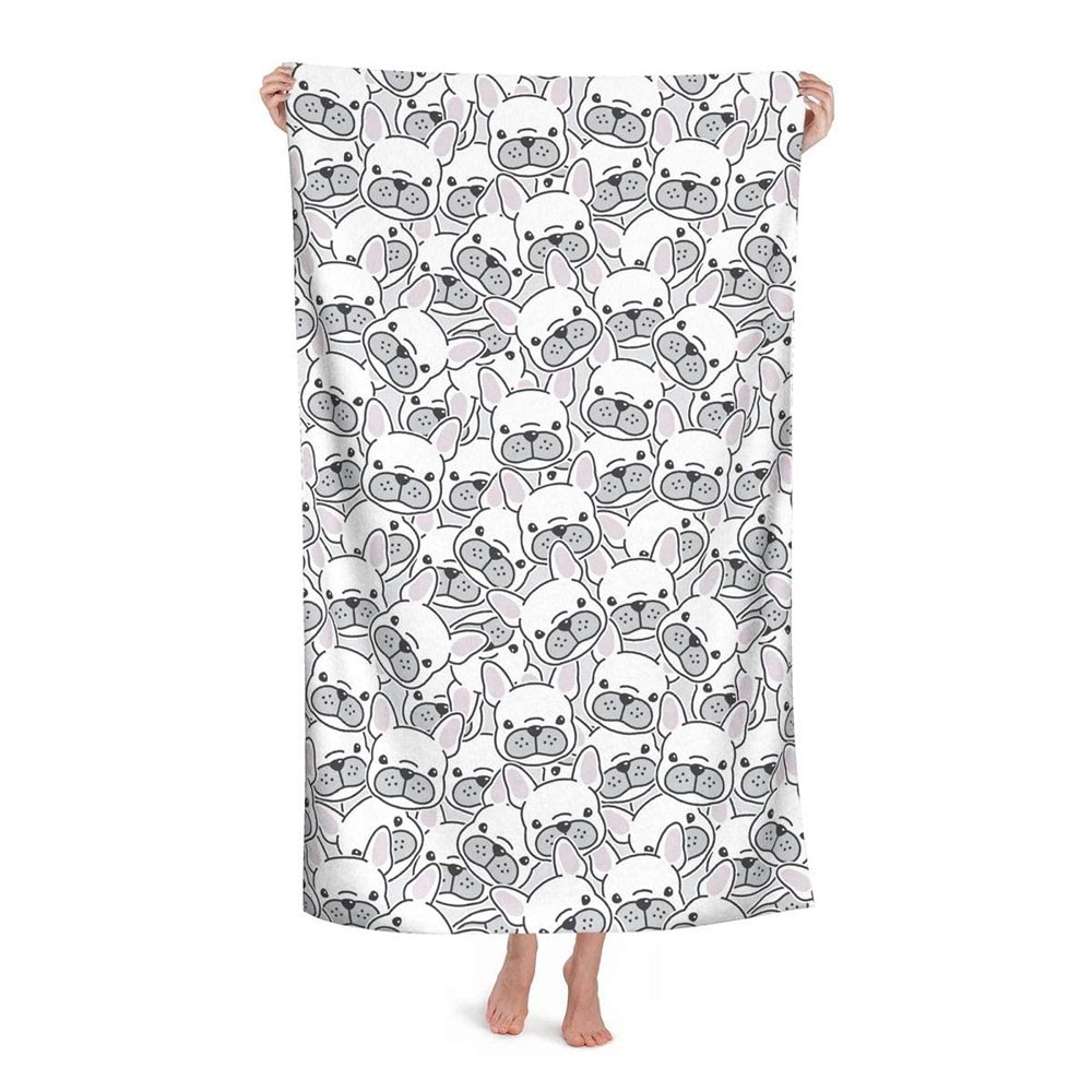 French Bulldog Puppy Microfiber Beach Towel, Large Bath Towel for Adults, Absorbent, Quick-Drying, 80 x 130 cm