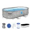 Bestway Power Steel Swim Vista Series Oval Frame Pool Set with Filter Pump, 427 x 250 x 100 cm, Stone-Wall Look (Cream Gray) view 1