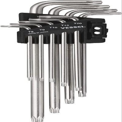 VESSEL Tamper-Resistant TORX L-Key Wrench Set, 9-Piece, No. 8509TXHU