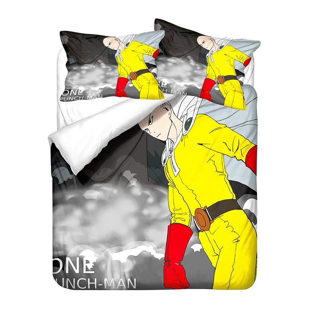NICHIYOBI One-Punch Man Duvet Cover Set, Microfiber, 3D Digital Print, Single 135 x 200 cm