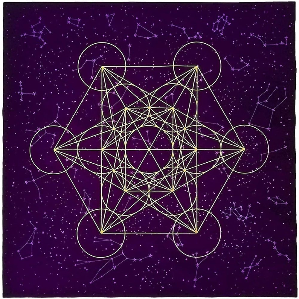 Namvo Tarot Card Altar Tablecloth, Printed Purple Velvet, Sacred Geometry, Jung's Crystal Grid, for Tarot Enthusiasts, Weddings (61 x 61 cm)