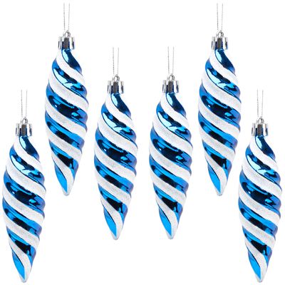 Christmas Concepts 6-Pack 110 mm Large Spiral-Shaped Baubles, Glossy & Glittered Christmas Tree Decorations