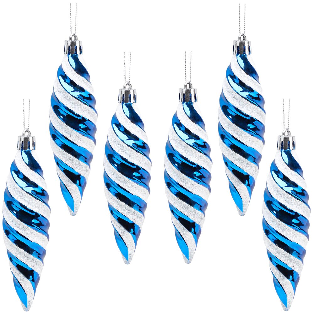 Christmas Concepts 6-Pack 110 mm Large Spiral-Shaped Baubles, Glossy & Glittered Christmas Tree Decorations