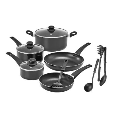 bella 12-Piece Cookware Set with Utensils, Nonstick, PFOA-Free, Black