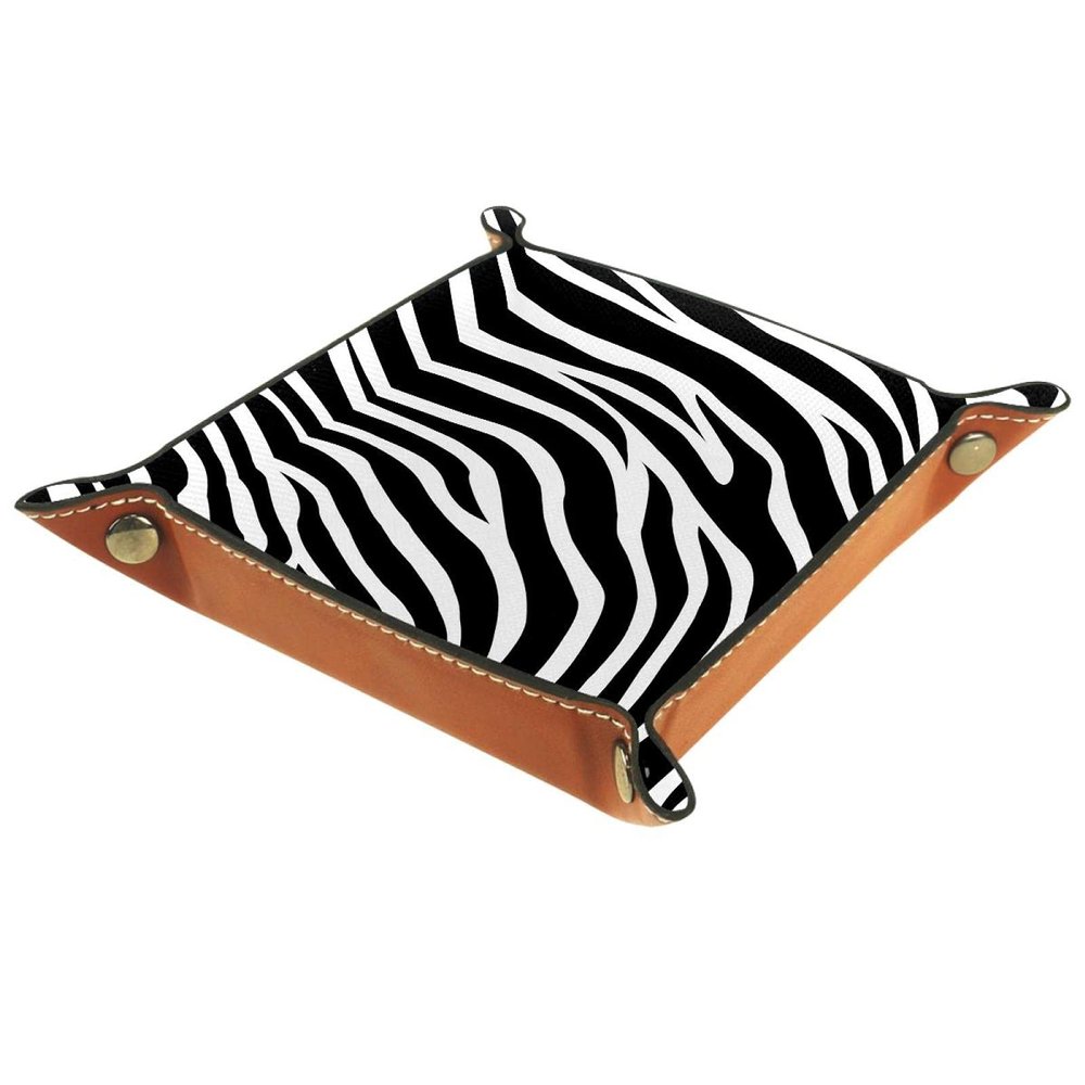 Foldable Square Leather Dice Tray for Jewelry, Keys, Coins and Candy, Black/White