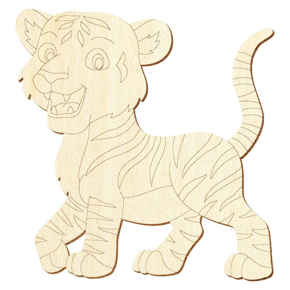 Wooden Tiger Cub Decoration, 5–50 cm, 50-Pack, 39 cm High