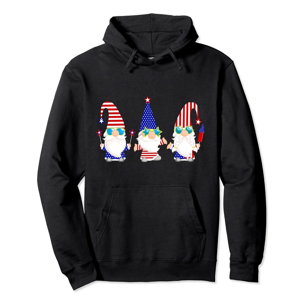 Patriotic Gnomes American Flag 4th of July Independence Day Pullover Hoodie