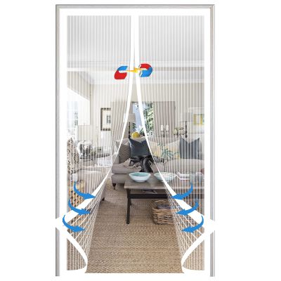 Magnetic Fly Screen Door, Automatic-Closing Mosquito Net, No-Drill Adhesive Installation, White, 145 x 250 cm (57 x 98 in)
