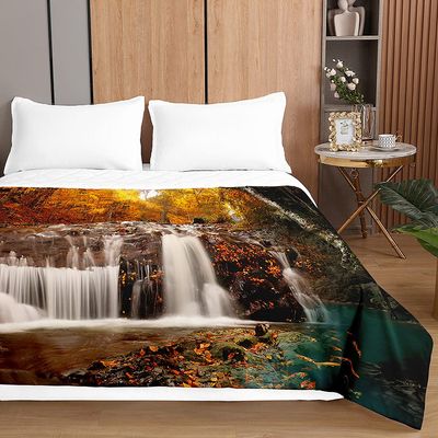 Chickw1 3D Nature Print Microfiber Bedspread with Embossed Pattern, Autumn, 200 x 230 cm