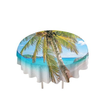 Himlaya Round Tablecloth, 3D Coconut Tree Print, Waterproof, Wipeable and Washable, for Kitchen, Garden and Outdoor Use, Various Sizes (Sea Water, 100 cm Diameter)