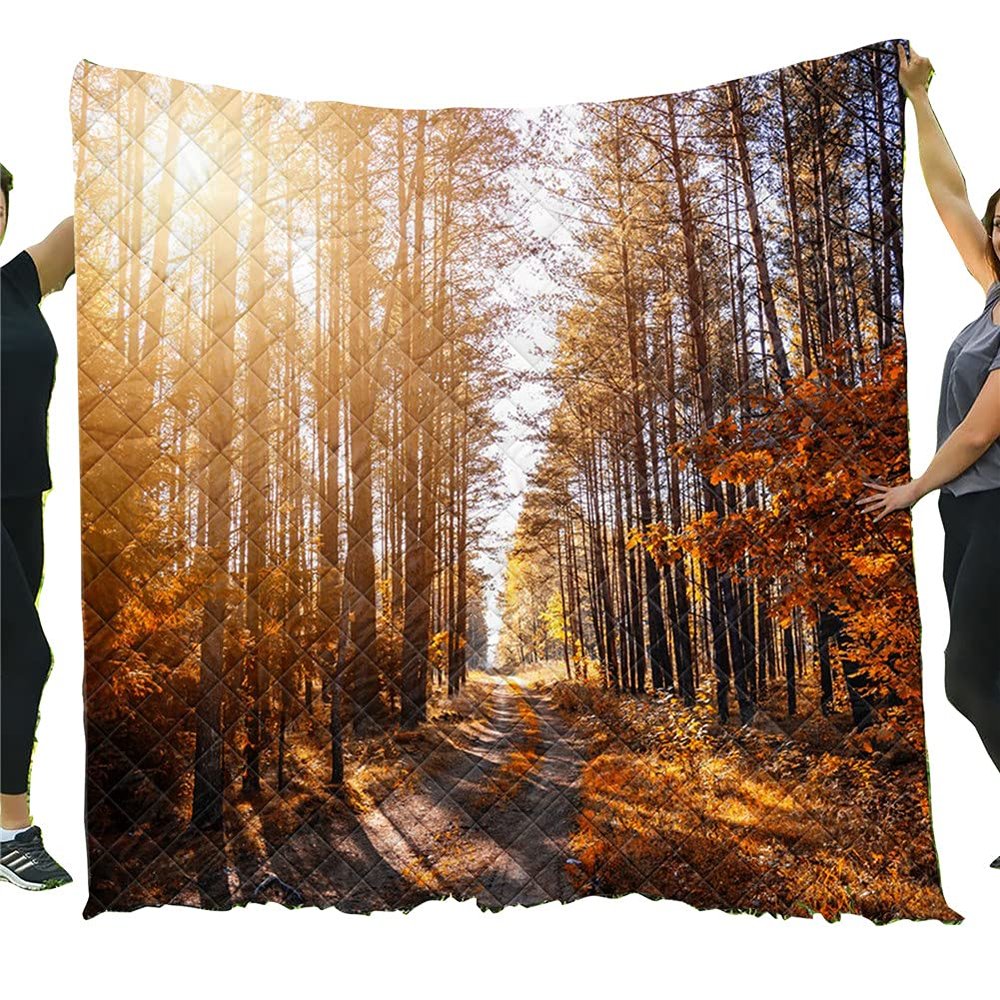 FANSU Quilted Microfiber Bedspread, Forest Path, 130 x 150 cm