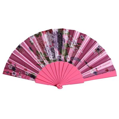 DUO ER 1-Piece Chinese-Style Folding Hand Fan, Lace Silk Flower Fan Decoration, Pink