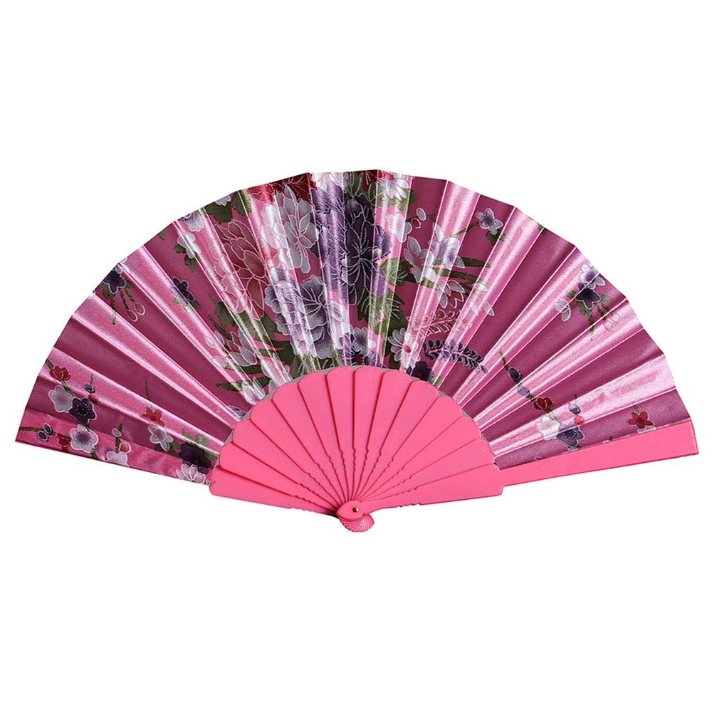 DUO ER 1-Piece Chinese-Style Folding Hand Fan, Lace Silk Flower Fan Decoration, Pink