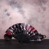 DUO ER 1-Piece Chinese-Style Folding Hand Fan, Lace Silk Flower Fan Decoration, Pink view 2