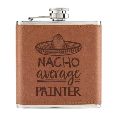 Nacho Average Painter Flask, PU Leather, 170 ml, Light Brown