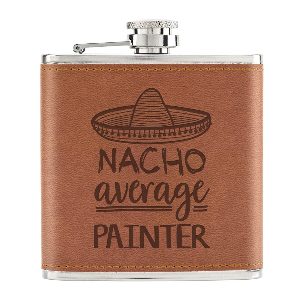 Nacho Average Painter Flask, PU Leather, 170 ml, Light Brown