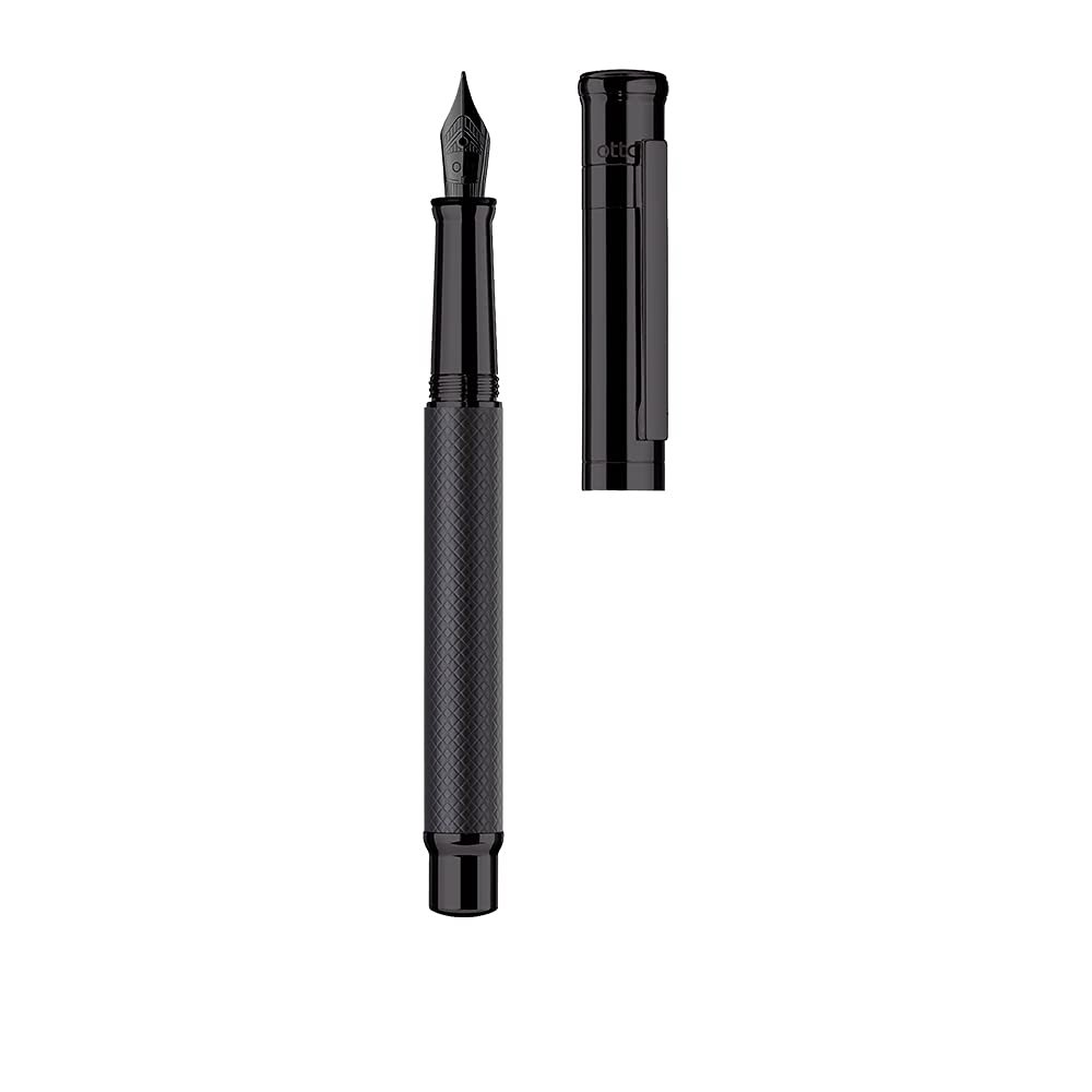 Otto Hutt D04 Fountain Pen, Black Matte Brass, Checkered Guilloche, Medium