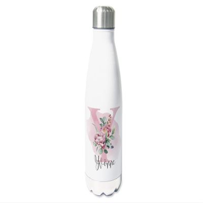 GRAZDesign Personalized Stainless Steel Thermos Bottle with Name, Leakproof, 500 ml, Peony and Eucalyptus