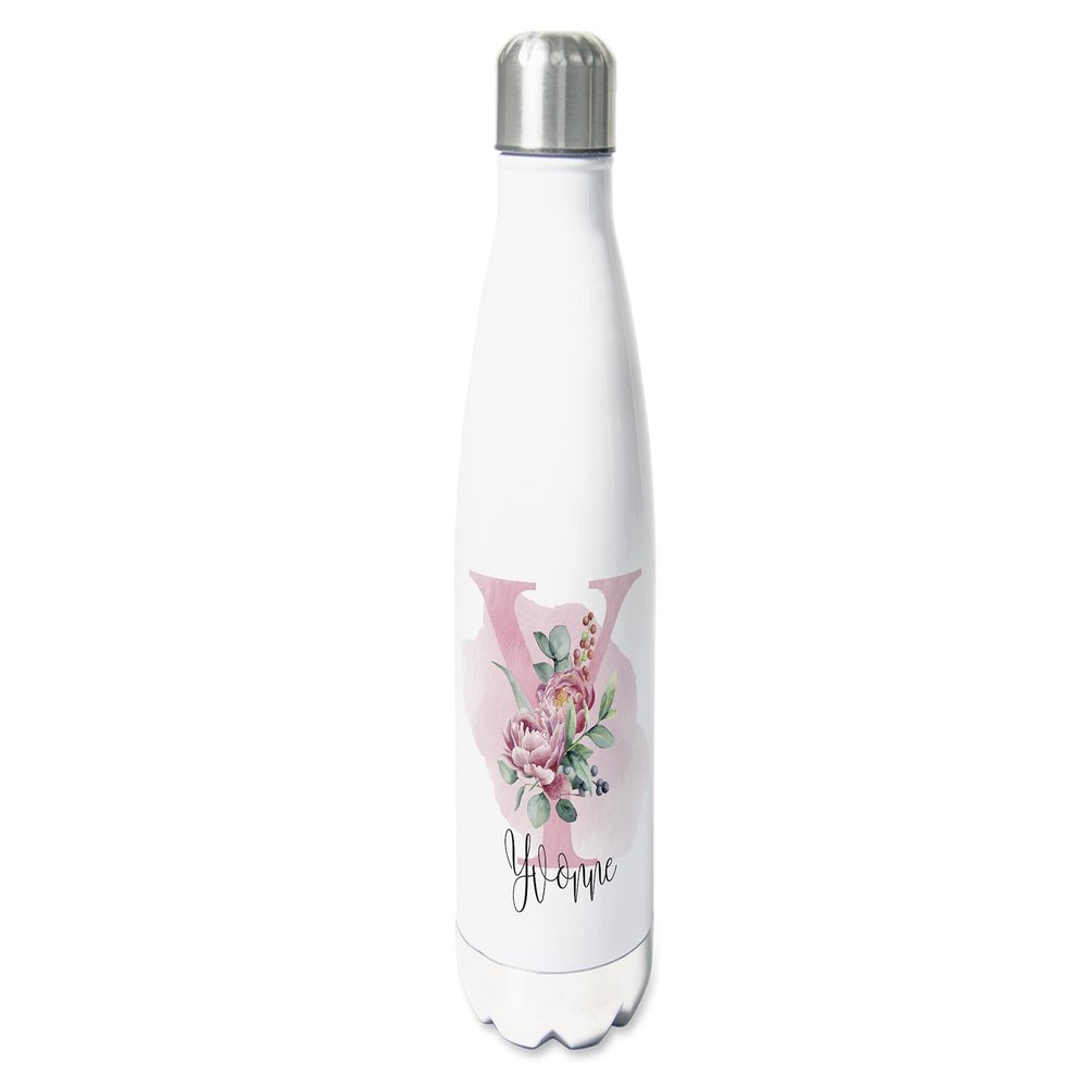 GRAZDesign Personalized Stainless Steel Thermos Bottle with Name, Leakproof, 500 ml, Peony and Eucalyptus