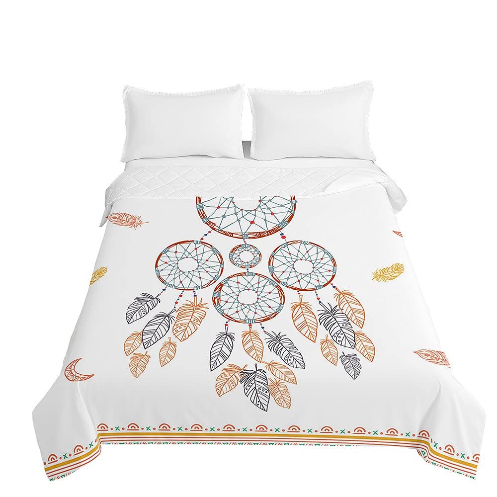 Surwin Quilted Bedspread for Double or Single Beds, Microfiber, Orange Bohemian, 220 x 240 cm