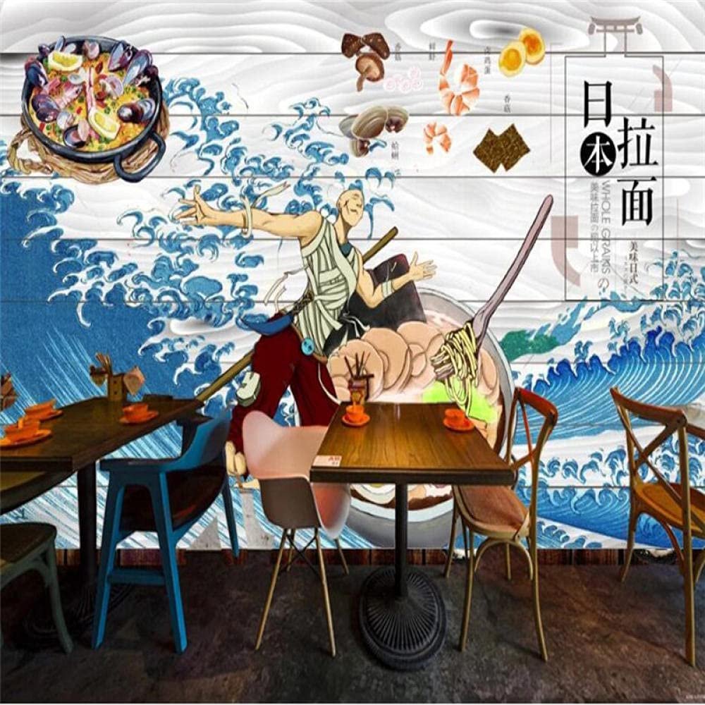 Custom Japanese Ukiyo-e Ramen 3D Wall Mural Wallpaper for Japanese Kitchens, Restaurants and Snack Bars, 400 cm (L) × 280 cm (H)