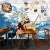 Custom Japanese Ukiyo-e Ramen 3D Wall Mural Wallpaper for Japanese Kitchens, Restaurants and Snack Bars, 400 cm (L) × 280 cm (H) view 1