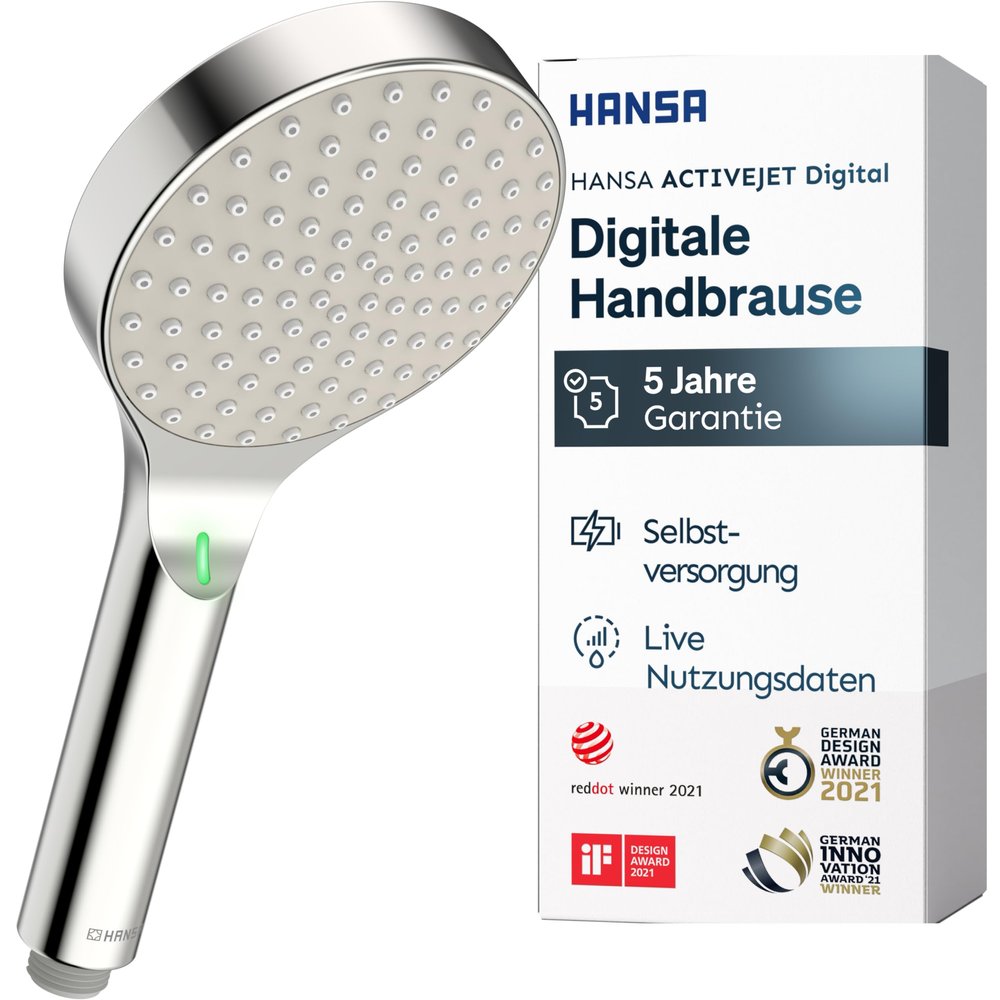 HANSA ACTIVEJET Digital Hand Shower 120 mm | Bluetooth-Enabled | Real-Time LED Display | Water-Saving | Anti-Limescale | G1/2 | Chrome