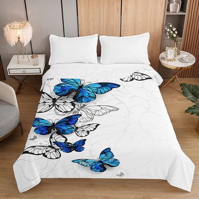 Surwin Butterfly Quilted Bedspread, Blue, 130 x 150 cm