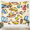 Homemissing Transportation Cartoon Tapestry with Excavator, Ship & Airplane view 1