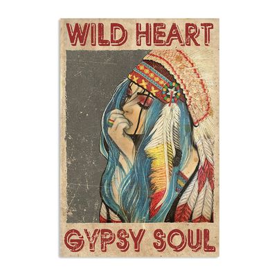 TNND Wild He Gypsy Soul Hippie Indian Hippie Girl Metal Sign, Vintage Wall Decor, 8 x 12 in